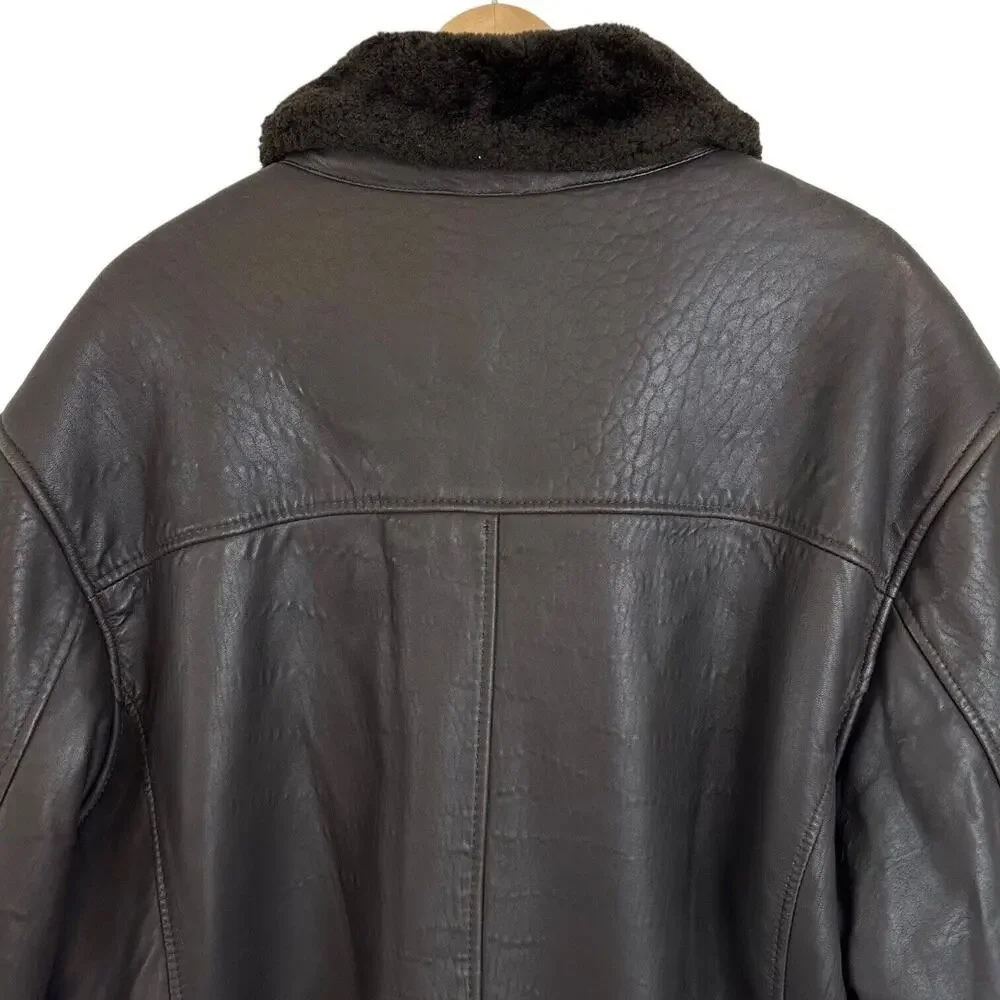 RC Comstock Expedition Aviator Flight Bomber Jacket Brown Leather Faux Fur Lined